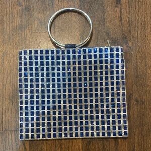 Nina Blue and Silver Checkered Clutch